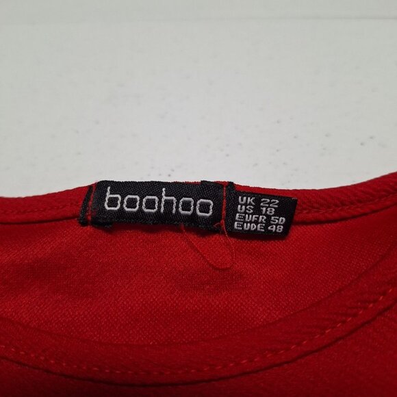 Boohoo Tapered Flare Sleeve Ruffle Womens Plus Size 18 Red Blouse Top - Picture 5 of 9